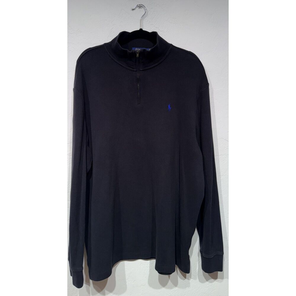 Polo Ralph Lauren Sweater Mens XL Black 1/4 Zip Pullover Blue Pony Logo Knit